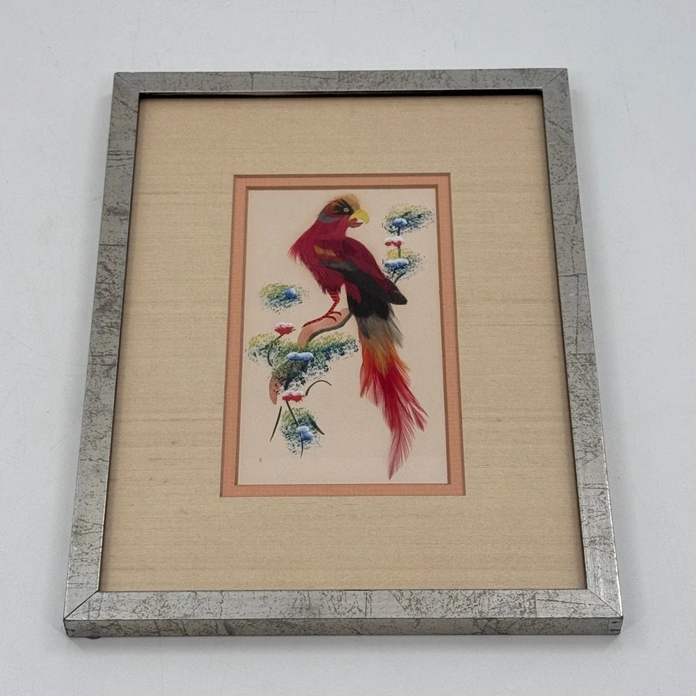 Vintage Exotic Tropical Bird Featherwork
